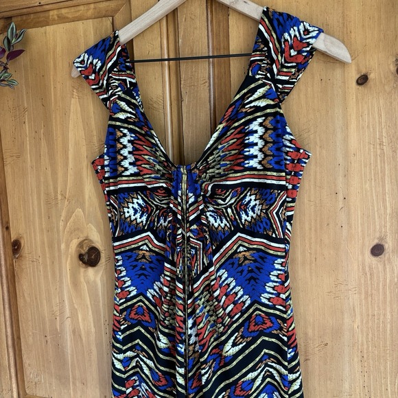 London Times Dresses & Skirts - Y2K Dress 8 Tribal Blue Multicolor Sleeveless Sheath Art Indie Stretch Tapestry‎